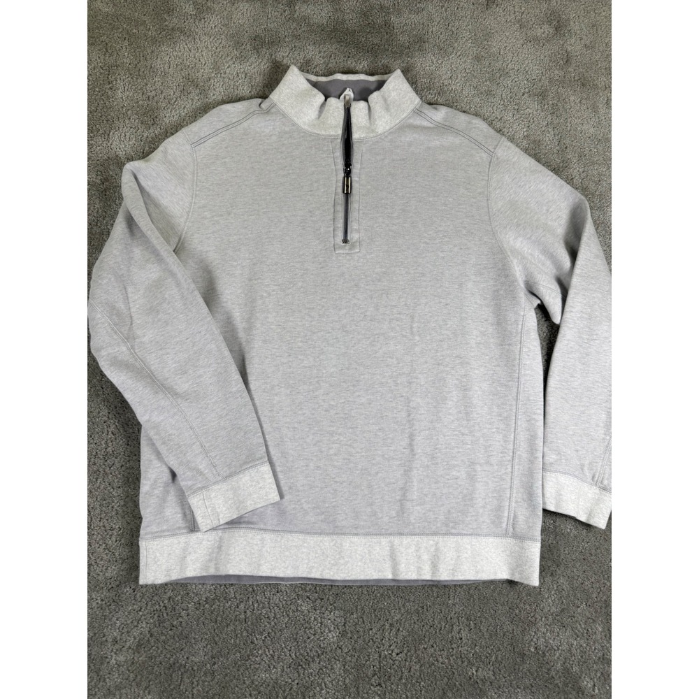 Tommy Bahama Reversible Quarter Zip Pullover Grey Cotton Tencel Mens XL - Picture 1 of 7